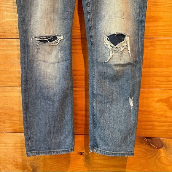 Zara Woman Medium Rise Slim Fit Straight Leg Stretch Distressed Denim Jeans 4 - Picture 5 of 11